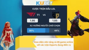 Giao diện nền tảng cá độ game online với các trận Esports đang diễn ra