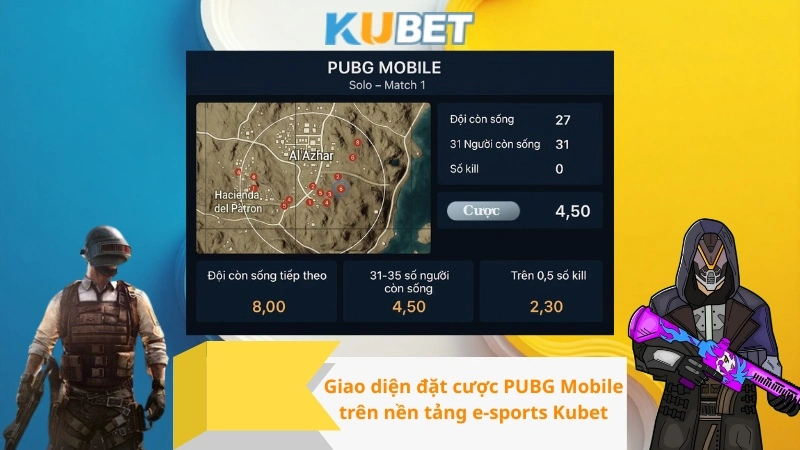 Giao diện đặt cược PUBG Mobile trên nền tảng e-sports Kubet