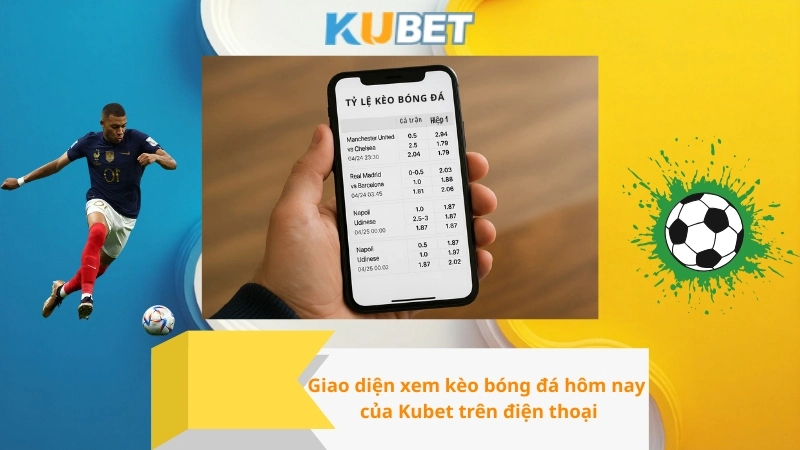Giao diện xem kèo bóng đá hôm nay của Kubet trên điện thoại
