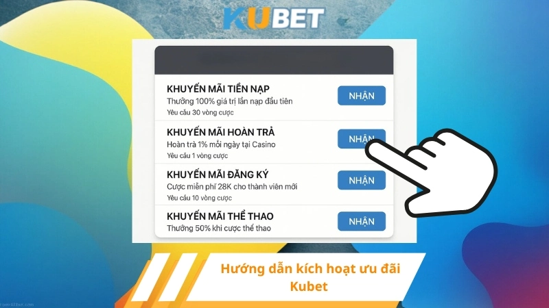 Hướng dẫn kích hoạt ưu đãi Kubet